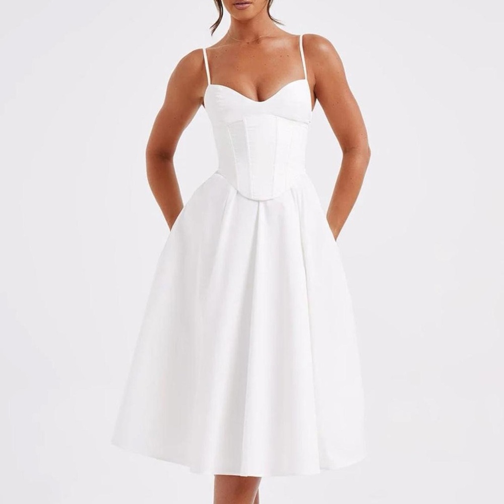 Chic White Midi Dress with Spaghetti Straps